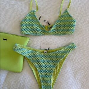 triangl swimwear Neon Lime & Aqua Crochet Bikini set with bag
